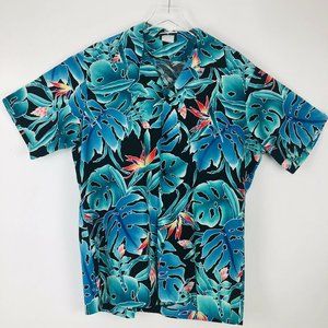 Vintage Hilo Hattie Blue Black Floral Hawaiian USA